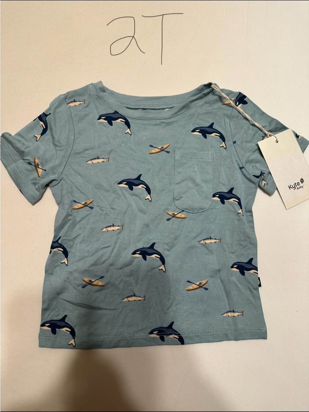 Kyte BABY Light Blue Orca & Boat Pocket Tee